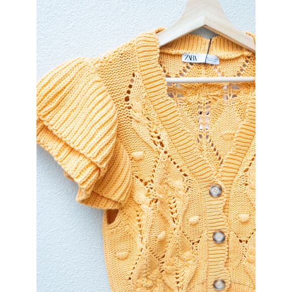 Zara Ruffled Knit Vest Orange New L - Picture 7 of 7